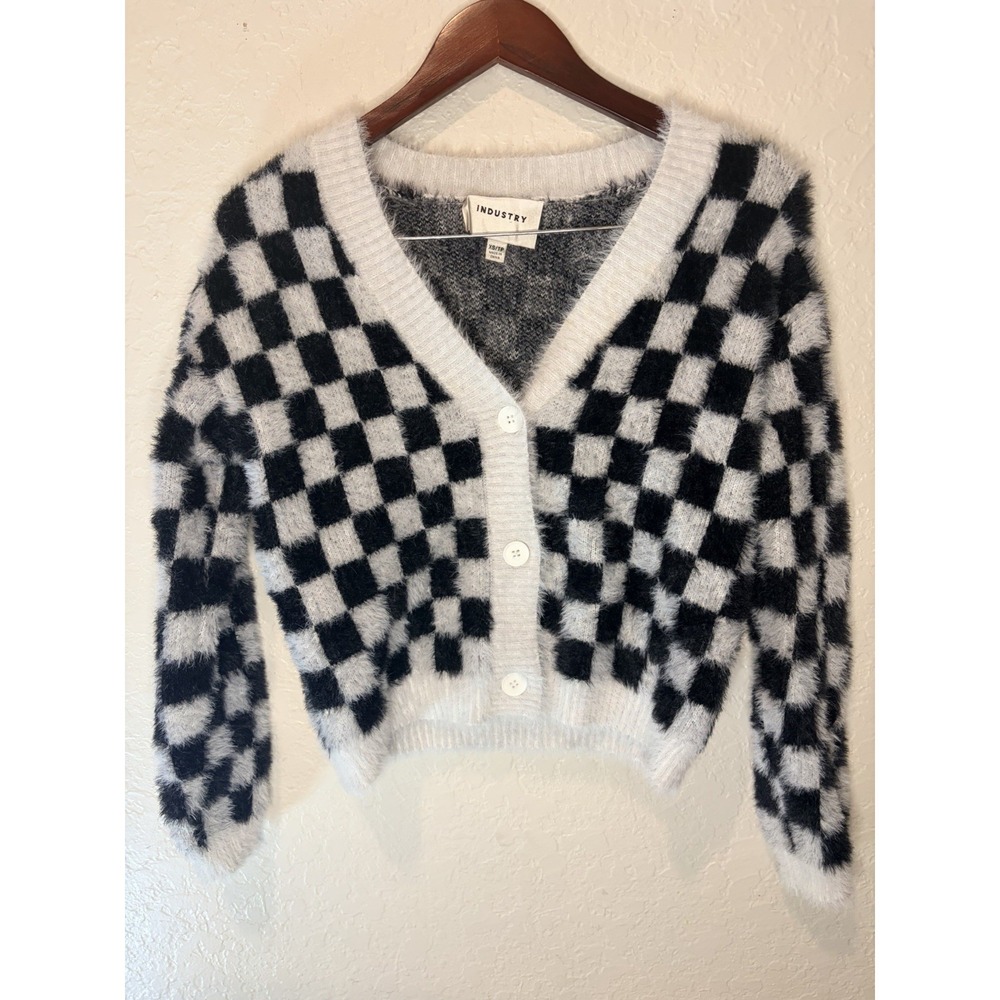 Nordstrom Industry Republic Clothing Crop Black/White Cardigan Sweater Size XS